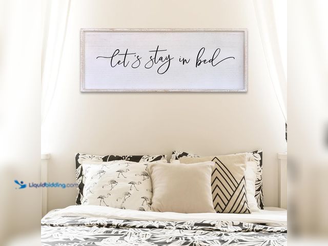 Lot 49-5416271 - Surfapans Lets Stay In Bed Wall Decor 40”X15” Large Farmhouse Master Room Above Bed Soild Wood Frame...