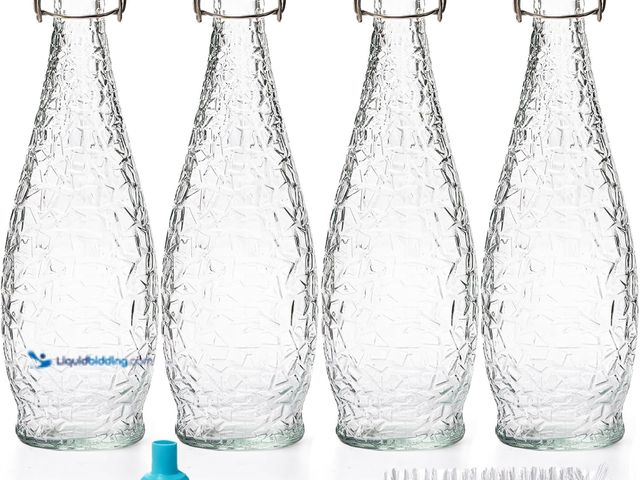 Lot 49-3528922 - Nicunom 4 Pack 32 oz Swing Top Glass Bottles with Stopper, Airtight Flip Top Glass Bottles for Brewi...