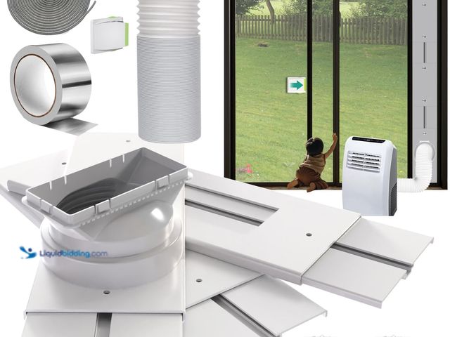 Lot 49-5408600 - Gulrear 95" Sliding Door AC Vent Kit with Φ 5.9"AC Hose Security Lock & Weather Stripping Universal....