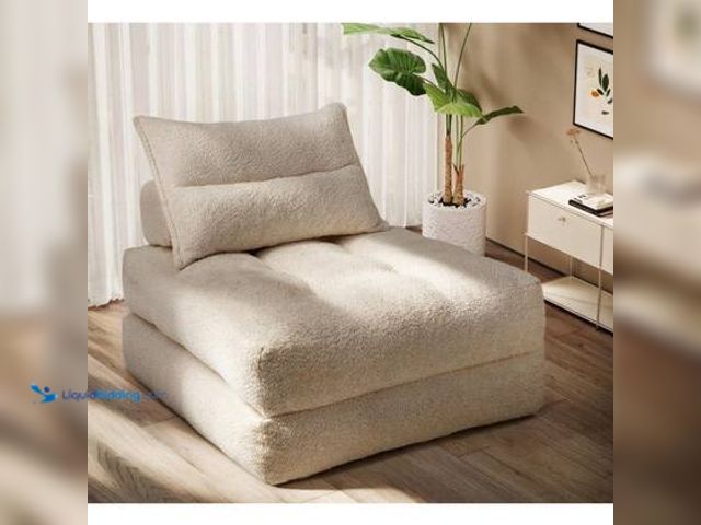 Lot 49-5549719 - Spmou 33.8 in. Beige Teddy Fabric Twin Size Sofa Bed, 3-in-1 Convertible, High-Resilience Foam, No A...