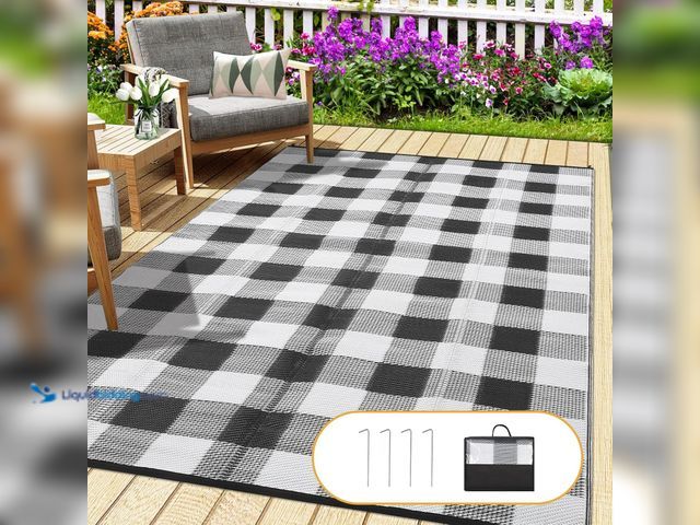 Lot 49-5406193 - GarveeHome Outdoor Rug 8x10 Waterproof Black and White Outdoor Rug Indoor Outdoor Plastic Straw Rug ...
