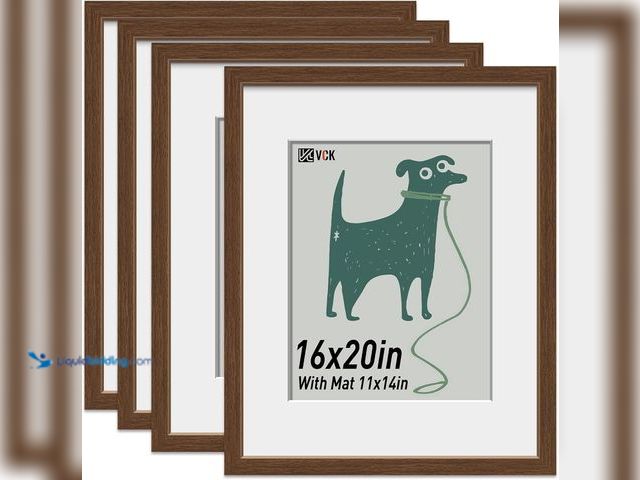 Lot 49-5560018 - VCK 16x20 Picture Frames 4 Pack, Brown Wood, Matted to 11x14, for Poster | Tempered Glass, Acid-Free...