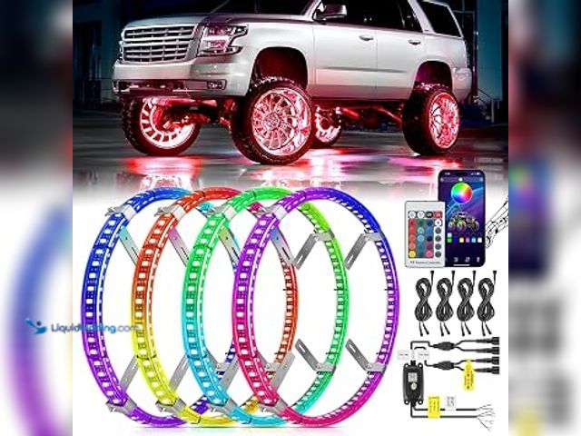 Lot 49-2025638 - Nilight 4PCS 17.5inch Double Row LED Wheel Ring Light RGB with APP, Neon Light w/Turn Signal and Bra...