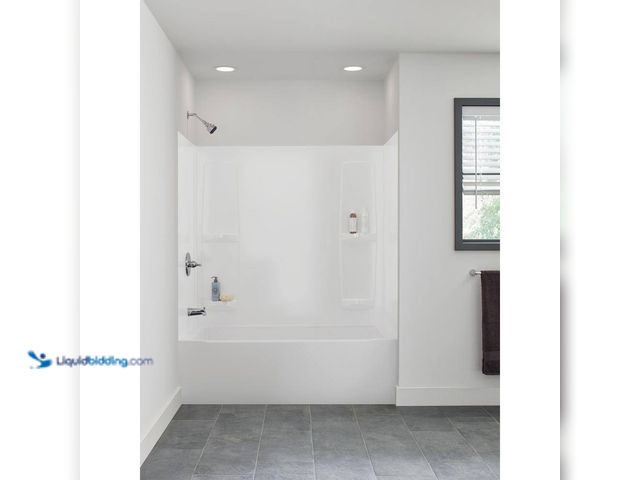 Lot 49-5416130 - Delta Pro-Series 60 in. W x 57 in. H Five Piece Glue Up Bathtub Surrounds in High Gloss White. [Mode...