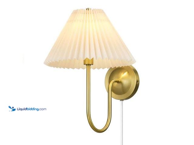 Lot 49-3564325 - G E Delphine 11 in. 1-Light Matte Brass Plug-In or Hardwire Wall Sconce w/ Shade Unused