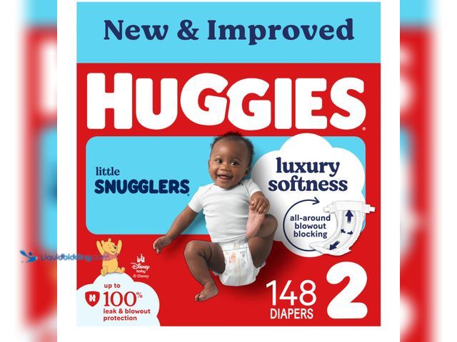 Lot 49-3565466 - Huggies Size 2 Diapers, Little Snugglers Baby Diapers, Size 2 (12-18 lbs), 148 Count, Packaging May ...