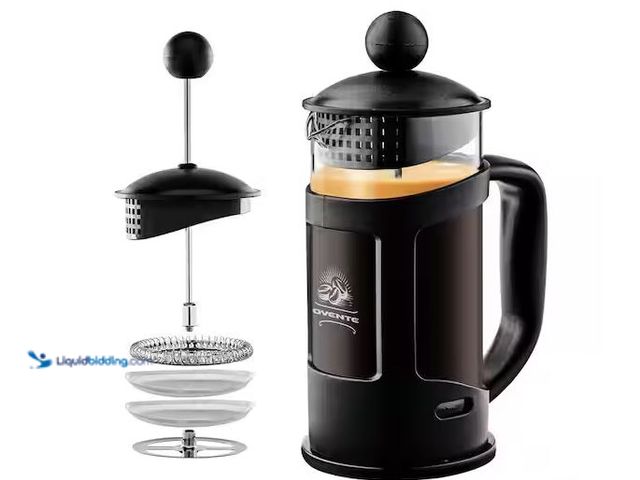Lot 49-5573581 - OVENTE
4-Cup Black French Press Cafetiere Heat-Resistant Borosilicate Glass Coffee and Tea Maker FR...