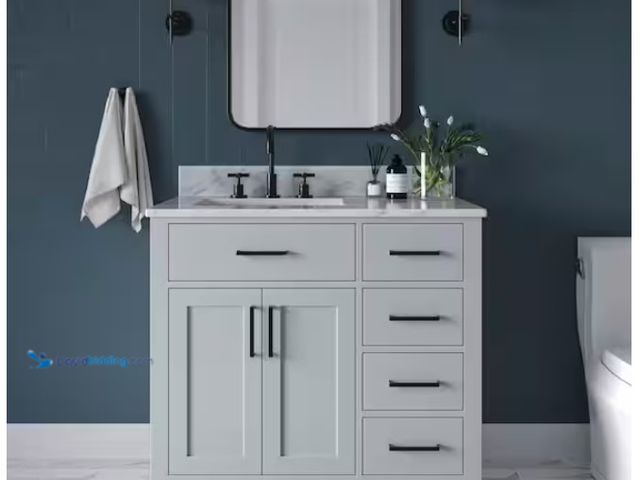 Lot 49-1622276 - ARIEL Hepburn 36 in. Single Sink Freestanding Bathroom Vanity in Gray with 0.75 in. Carrara White Ma...