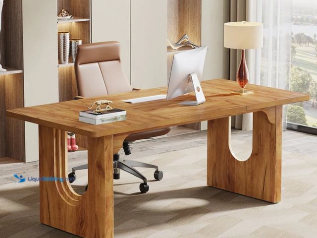 Lot 49-1598026 - Tribe signs 71" Executive Desk, Modern Executive Office Table with Wood Double Pedestal Base, Model ...