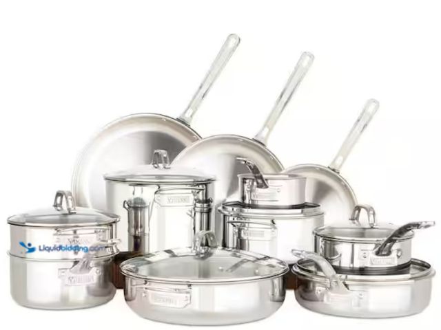 Lot 49-5478543 - Viking
3-Ply 17pc Stainless Steel Cookware Set Internet # 332398502
Model # 40011-9997 Item is Fac...