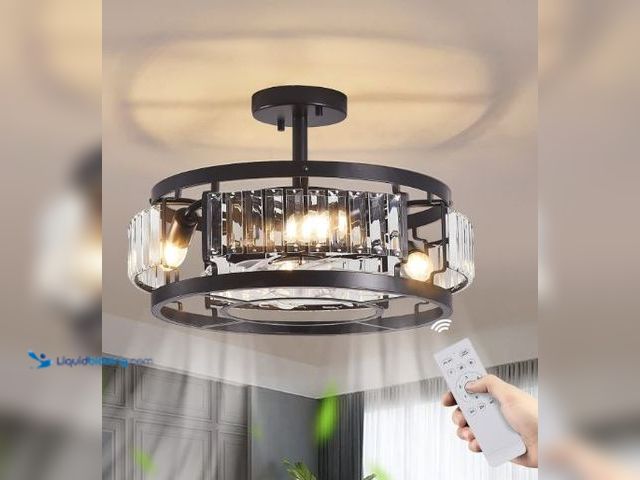 Lot 49-5436869 - Ceiling Fans with Lights, Industrial Flush Mount Crystal Ceiling Fans, Low Profile Bedroom Ceiling F...