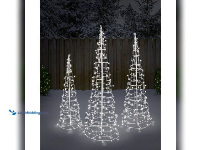 Lot 49-1546936 - (3-Pack) LED Warm White Fully Lit Cone Trees, Model # 1009405014, Unused.  Ref#HOL1113