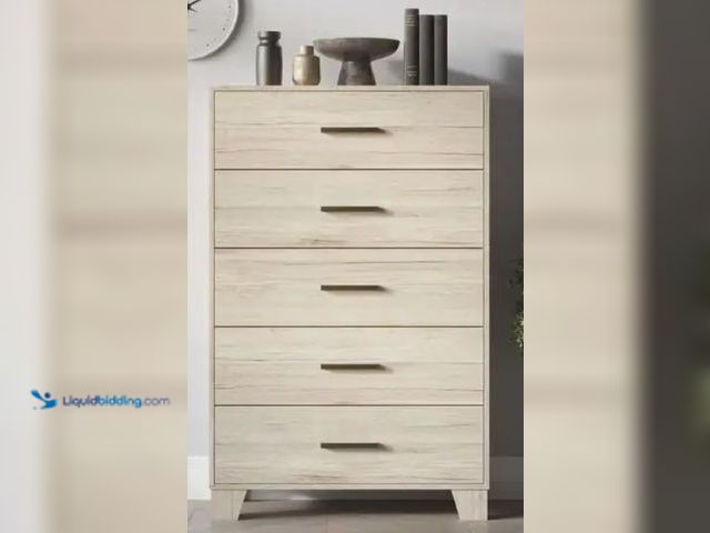 Lot 49-3472035 - Stella Transitional Distressed Grey Finish 5-drawer Chest Model #40180407, Slightly Used, Missing So...