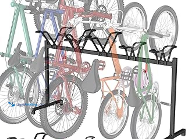 Lot 49-5437540 - 5 Bikes Floor Stand, Adjustable Bicycle Parking Rack with Hook for Garage, Indoor, Outdoor, Free Com...