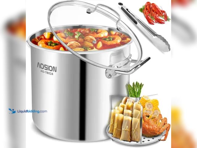 Lot 49-3600304 - AOSION 24 Quart Stainless Steel Stock Pot With Lid, 3-IN-1 Heavy Duty Tamale Steamer Pot with Visibl...