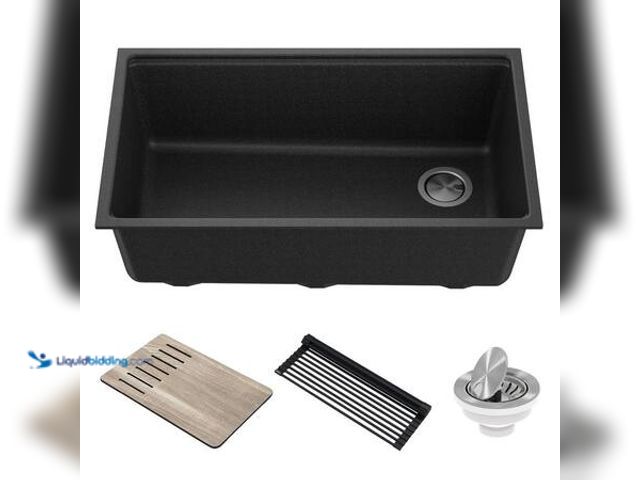 Lot 49-5541635 - KRAUS Bellucci Black Granite Composite 32 in. Single Bowl Undermount Workstation Kitchen Sink with A...