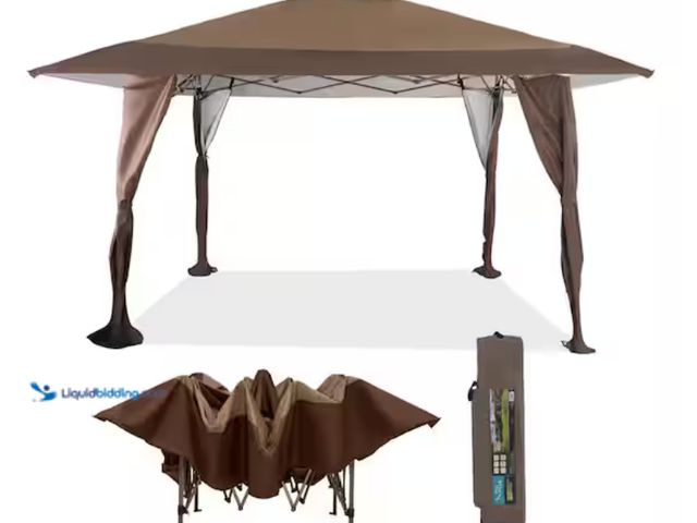 Lot 49-2000038 - PHI VILLA 13 ft. x 13 ft. Brown Portable Gazebo Pop-Up Canopy, Model # THD-GA003-BR, Used, Includes ...