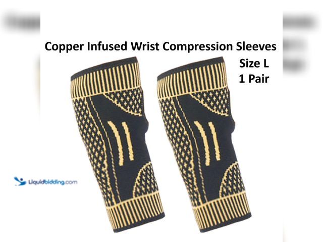 Lot 49-1803893 - Copper Infused Wrist Compression Support Sleeves 1 Pair Size Large - NEW - Excellent compression sup...
