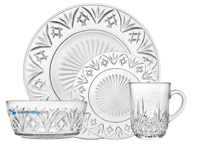 Lot 49-5551739 - Godinger Silver 16pc Dublin Crystal Dinnerware Set: Hand Wash, Microwave-Safe, Service for 4, Includ...
