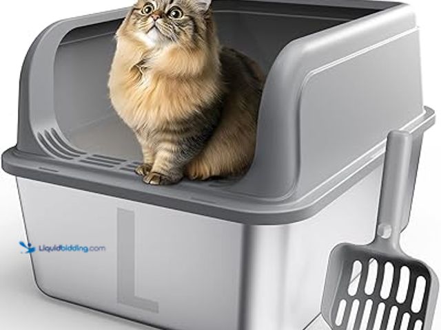 Lot 49-5435246 - Stainless Steel Cat Litter Box, Metal Kitty Litter Box with Scoop, Anti-Leakage Top Entry, Non-Stick...