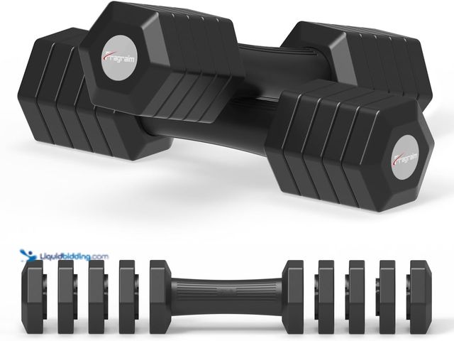 Lot 49-5476707 - Adjustable Dumbbells Set, 4 in 1 Hand Weights Set for Women Men 10 LB/ 12 LB Dumbbell Pair Each 2lbs...