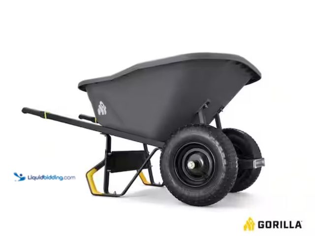 Lot 49-1631371 - Gorilla 8 cu. ft. Dual-Wheel Wheelbarrow, Pro-Grade Poly Bucket, Steel Handles, Dual 16 in. Pneumati...