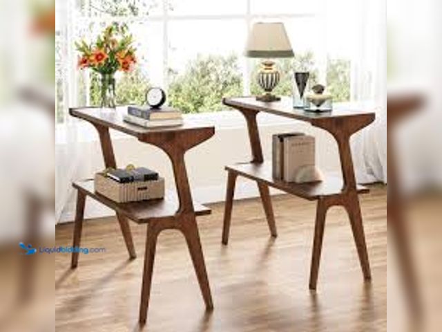 Lot 49-5415395 - BYBLIGHT Kerlin 27.56 in. Brown Rectangular Wood End Table (Set of 2), 2-Tier Sofa Side Table Narrow...