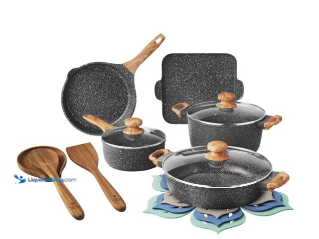 Lot 49-3566873 - The Pioneer Woman Prairie Signature 14-Piece Cast Aluminum Cookware Set, Charcoal, Unused