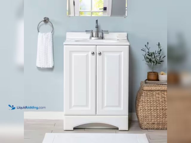 Lot 49-1570377 - Glacier Bay 25 in. Single Sink White Bath Vanity with Cultured Marble Top (Assembled), 24.5 in. W x ...