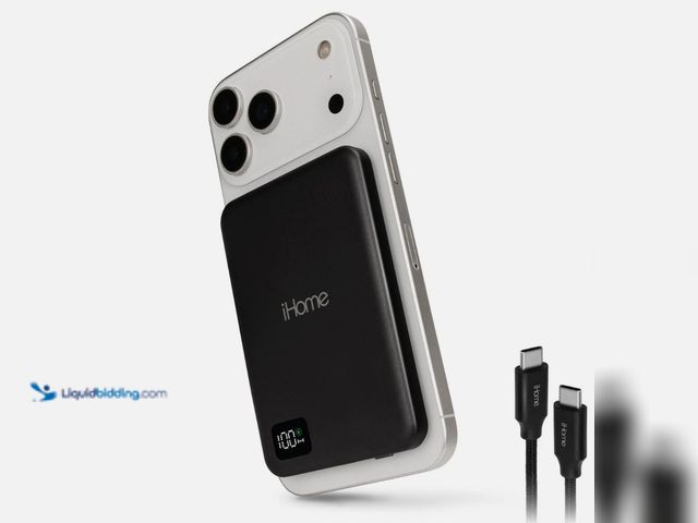 Lot 49-1631030 - iHome 5000mAh Magnetic Power Bank with 6Ft USB-C Cable, MagSafe Compatible, 20W, Model # 16845100323...