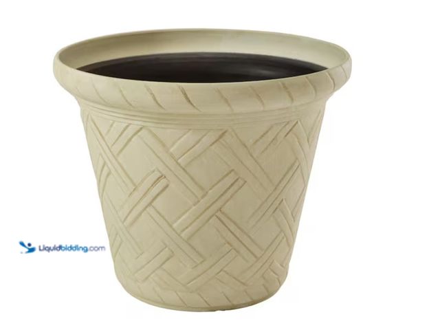 Lot 49-1548083 - Lot of 2 Vigoro Frenchboro Large Cream Resin Round Planter (22 in. L x 22 in. W x 17.5 in. H) Model ...