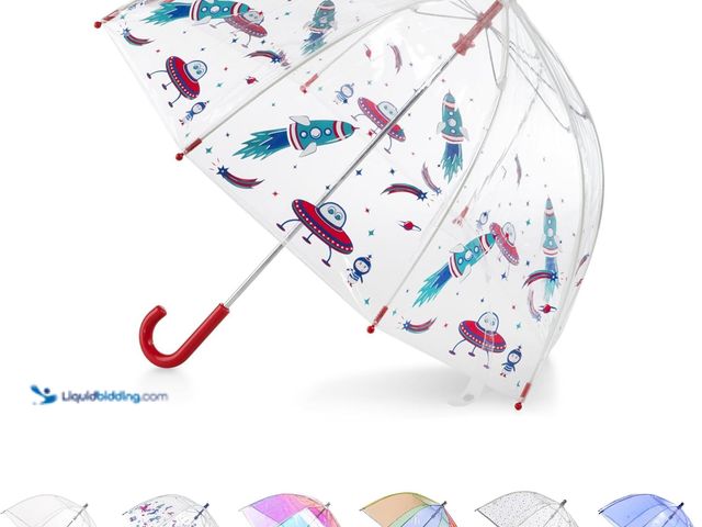 Lot 49-3537952 - Totes Kids Clear Bubble Umbrella with Easy Grip Handle, Cosmic Adventure, One Size, Kids Clear Bubbl...