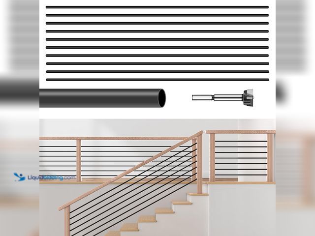 Lot 49-5475912 - 10 Pack 8 FT x 5/8 inch Iron Stair Balusters Round Horizontal Bar Baluster, Matte Black Hollow Stair...