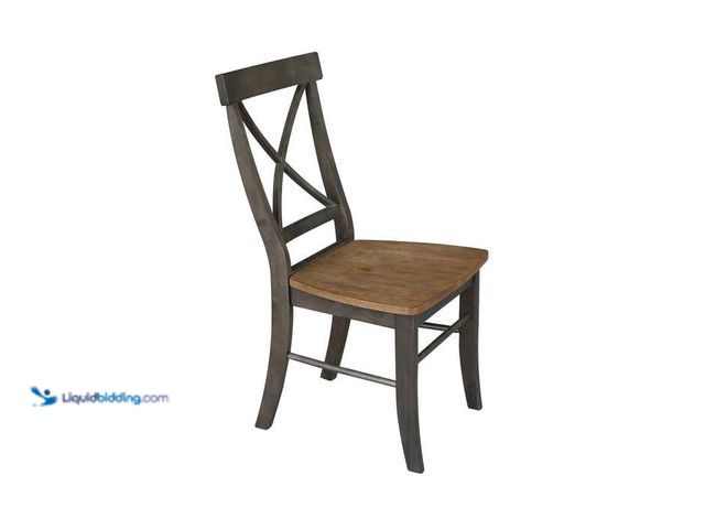 Lot 49-2024413 - International Concepts Alexa Hickory/Coal Wood X-Back Dining Chair (Set of 2). Model # C45-613P. MSR...