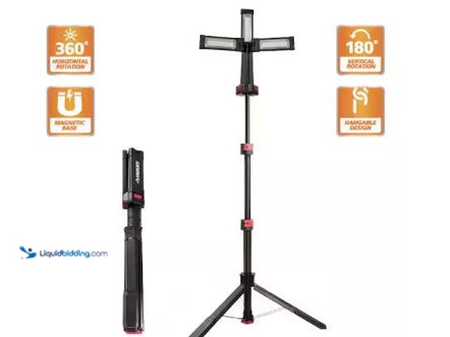 Lot 49-1625327 - Husky 2200-Lumen Tripod, Model # K40437, Unused, Has attachments, Powers on.  Ref#PA0703