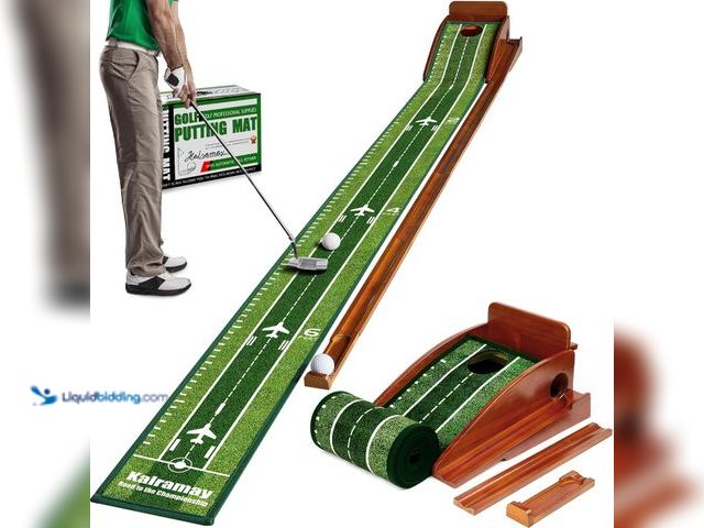 Lot 49-5437799 - Putting Green Indoor Golf Putting Mat – Easy to Assemble with Automatic Ball Return, Wrinkle-Free Cl...