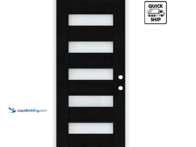 Lot 49-1601246 - Steves & Sons Regency 36 in. x 80 in. Modern 5-Lite Opaque Glass LHIS Onyx Stained Fiberglass Prehun...