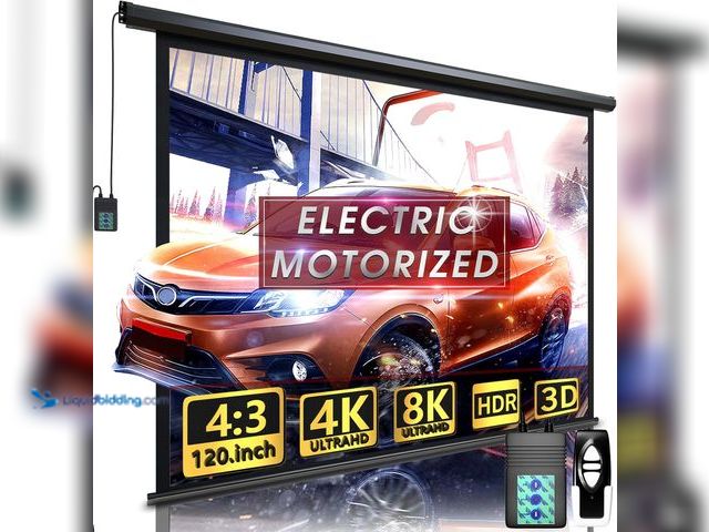 Lot 49-5459323 - Motorized Projector Screen - Indoor and Outdoor Movies Screen Electric Projector Screen W/Remote Con...