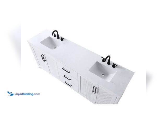 Lot 49-5533336 - TIMELESS HOME 84 in. Double Sink White Engineered Marble Top, Model # TH594D84WHT. Unused,cracked, o...