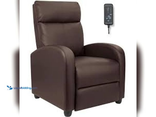 Lot 49-5485281 - LACOO Brown Leather Standard (No Motion) Recliner with Massage Backrest. Model # T-LR81P8-M. New