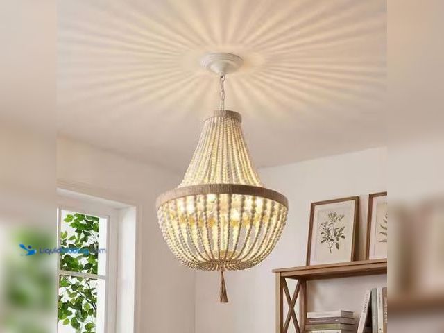 Lot 49-1627389 - 18.9 in. 4-Light Bohemian Wood Beaded Chandelier Retro Antique Rustic Pendant Light Fixture Model # ...