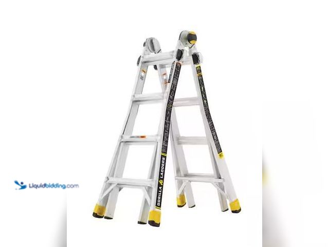 Lot 49-1568458 - Gorilla Ladders 18 ft Reach Aluminum Multi-Position Ladder with Tool Hangers, 300 lbs. Load Capacity...