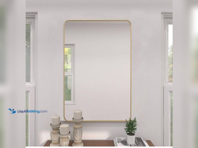 Lot 49-1814350 - 20 in. W x 30 in. H Gold Rectangle Wall Mounted Bathroom Mirror, New in box