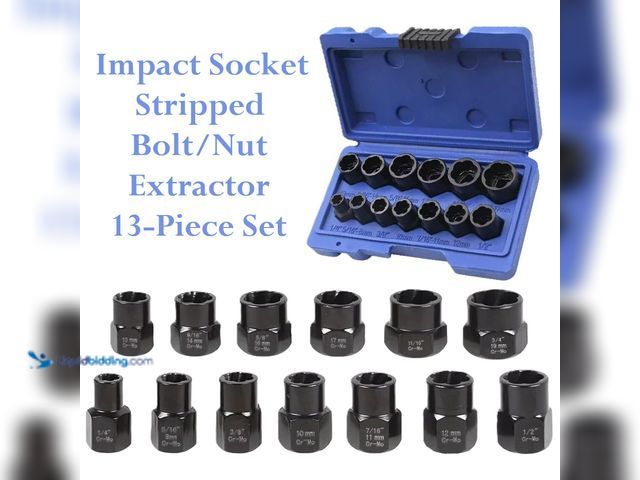 Lot 49-1616486 - Impact Socket Stripped Bolt/Nut Extractor 13-Piece Set with Hard Case - NEW -