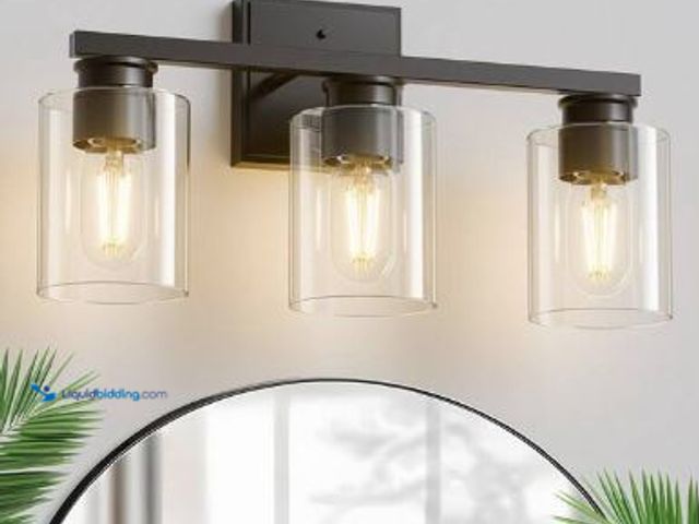 Lot 49-5441017 - Briignite 18 in. 3-Light Black Vanity Light with Cylinder Clear Glass Shades for Powder Room or Dres...