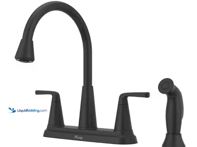 Lot 49-1623384 - Pfister Allegan Double Handle Deck Mount Standard Kitchen Faucet in Matte Black, Model # F-036-4AGB,...