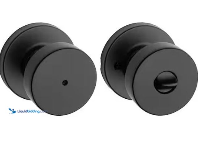 Lot 49-1569223 - Lot o f(2) Kwikset Pismo Round Matte Black Bed/Bath Door Knob Featuring Microband Antimicrobial Tech...