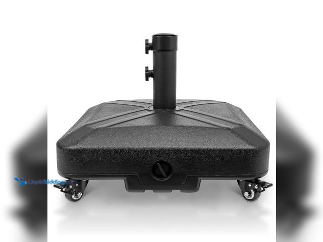 Lot 49-3473718 - DZ4733 MS Patio Umbrella Base Heavy Duty with Wheels Square Market Stand for Outdoor 4 Locks 1 Knobs...