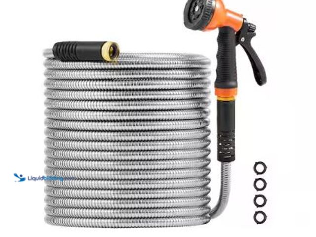 Lot 49-1625442 - SVOPES Metal Garden Hose, 0.39 in. Dia x 150 ft., Rust-Proof Stainless Steel, Water Hose, 10-Nozzle,...