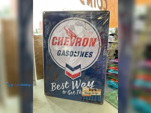 Lot 49-5350423 - Metal Signs NEW METAL COLLECTOR SIGN “CHEVRON GASOLINES” MEASURES APPROXIMATELY 12 INCH BY 16 INCH
